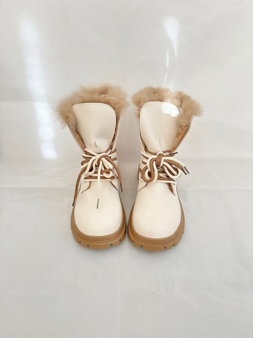 Faux Shearling Lined Chunky Lug Sole Combat Boots Cream White US 8 EU 39 NWOB